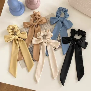 Custom logo Yoga Scrunchies with Ribbon for Women Soft Fabric Bow Hair Ties Elastic Hair Bands