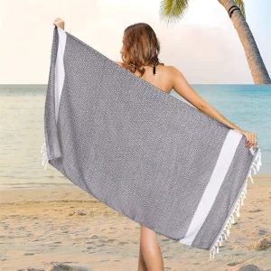 Custom made Large Cotton Woven Beach Towels Blankets Quick drying Striped Bohemian Turkish Fringed Wearable Handwash All Season