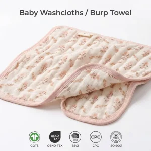 Custom-made Square BurpTowel for Newborns Unisex 100% Cotton Soft 6 Layers Quick-dry Muslin Soft and Breathable Baby Washcloths