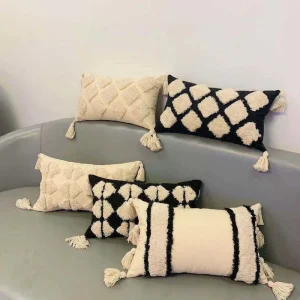 Customizable 100% Cotton Bohemian Stripe Throw Pillow Case 3D Embroidered Outdoor Indoor