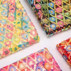 Customizable 3mm Sequin Warp Knit Fabric Eco Friendly Tricot Mesh With Geometric Pattern for Girls’ Home Textiles Accessories