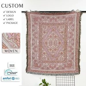 Customizable Boho Raschel Blanket Woven Tapestry Design Solid Dot Four Seasons Use Portable Outdoor Camping Picnic Throw Rug