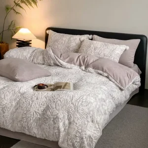 Customizable Breathable Bedding Set Light Mauve Floral Woven Four-Piece Set Polyester Duvet Cover Set