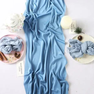 Customizable Cheese Cloth Polyester Solid Pattern Table Runner Milk Silk Double Sided Elastic Pleated Gauze Nordic Style Wedding