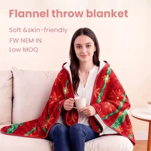 Customizable Christmas Flannel Hooded Blanket Cape OEKO-TEX Certified Soft Warm Wearable Throw Poncho OEM ODM Factory