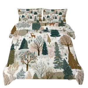 Customizable Digital Print Three Piece Duvet Cover Set Featuring Deer Treesthree Design Made Ultra Fine Polyester
