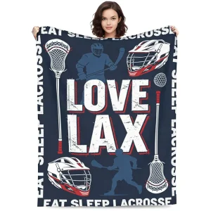 Customizable Eat Sleep Lacrosse Flannel Blanket ‘Love LAX’ Themed Soft Throw for Lacrosse Players Fans Sports Gift Home Decor
