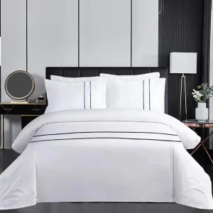 Customizable Embroidered Logo Luxury Hotel Linen Supplies Size Design Comforter Bedding Set Satin White 100% Cotton Bedsheet