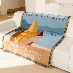 Customizable Fade-Resistant Jacquard Woven 100% Cotton Polyester Blend Multi-Function Throw Blanket for Outdoor Camping Picnic