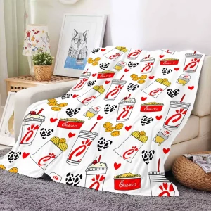 Customizable Fast Food Fried Chicken Food Pattern Plush Blanket Soft Fluffy Living Room Sofa Throw Travel Blankets