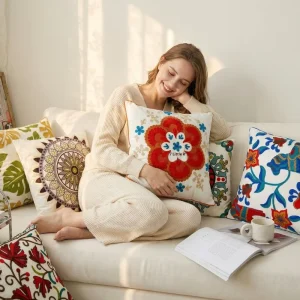 Customizable Floral Cotton Bohemian Pillow Cover Pillow Decor American Ethnic Embroidered Sofa Throw Headboard Cushion