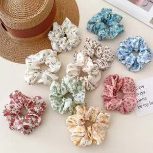 Customizable Floral Scrunchies Hair Accessories Ponytail Elastic Hair Bands Girls Sweet Cute Fabric Floral Scrunchie