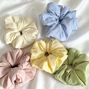Customizable INS Style Macaron Solid Color Versatile Sweet Ponytail Hair Tie Fabric Hair Band Cotton Linen Scrunchie for Women