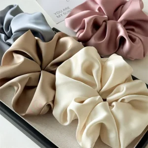 Customizable Korean High Fabric 18CM Hair Ties Accessories Large Silk Satin Scrunchie Solid Color Hair Tie
