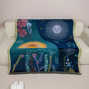 Customizable Lunar Exploration Woven Tapestry Blanket Cartoon Festival Pattern Sofa Throw Decorative Wall Tapestry Home Decor