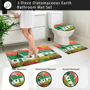 Customizable Machine Made Non Slip Waterproof Eco Friendly Scratch Resistant 3 Piece Polyester Bath Mat Set U Shaped Toilet Rug