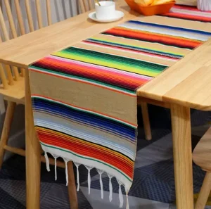 Customizable Mexican Home Dining Table Runner with Embroidered Logo Cotton Polyester Blend Eco Friendly