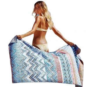 Customizable Microfiber Beach Towel with Printed Striped Pattern Sublimation Printing Technique