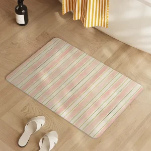 Customizable Non Slip Absorbent Quick Dry Pink Green Stripe Bath Mat with Soft Texture for Home Bathroom