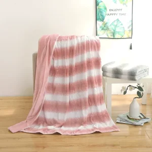 Customizable Pink Gradient Stripe Raschel Soft Cozy Home Textiles Artificial Fur Rabbit Hair Flannel Blanket