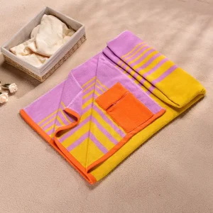 Customizable Plaid Printed 100% Cotton Large Sand-Free Beach Towel Pocket Ultra Absorbent Quick Dry for Travel Swimming Pool