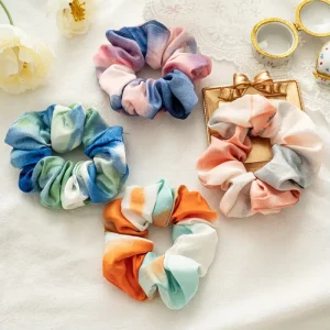 Customizable Simple Design Fabric Satin Elastic Hair Bands Tie Dyed Hair Scrunchies for Women Hair Accessories