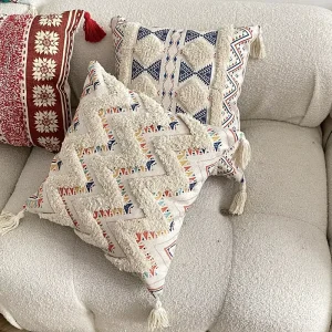 Customizable Square Tufted Printed Pure Cotton Throw Pillow in Bohemian Style for Decorative Cushions Sofas Bedroom Bedside