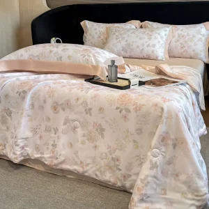 Customizable Summer LYOCELL Bedding Set Floral Embroidery Cooling Duvet Cover