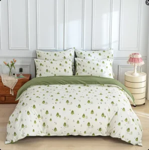 Customizable Synthetic Fiber Printed Duvet Cover Set Nuo Xiaomian Pastoral-Style Green Series Three-Piece Set Reactive Dyeing