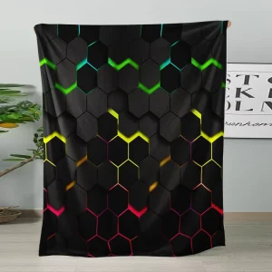 Customizable Vintage Striped Geometric 3D Honeycomb Fleece Blanket 100% Polyester Soft Warm Four Seasons Portable