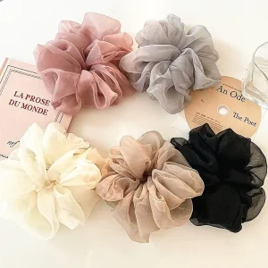 Customizable Women Sweet Gentle Chiffon Scrunchies Hair Ties Solid Color Mesh Versatile Big Organza Hair Elastic Band