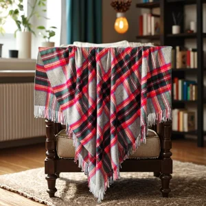 Customizable Wool Raschel Blanket with Geometric Pattern Woven for Home Outdoor Travel Use