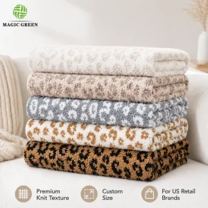 Customization Knit Weight Blanket Custom 100% Polyester Knitted Throw Blanket Leopard Blanket