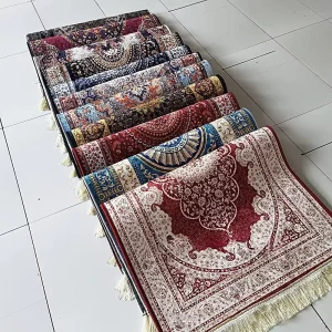 Customization Muslim Thick Gold Diamond Velvet Printed Square Living Room Prayer Floor Mat for Religious Devotions