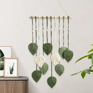 Customize Nordic Leaves Cotton Tapestry Hand woven Decorative Wall Hanging for Living Room