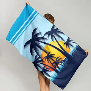 Customize Sand Free Beach Towel 100% Cotton Velour Digital Printing Coconut Tree Extra Large Beach Towels