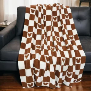 Customize Winter Fall Knitted Cozy Blankets Crochet Checkerboard Mouse Game Day Knitted Hug Bedding Blankets