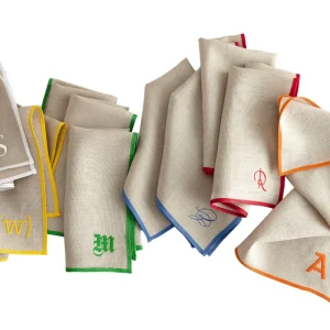 Customized 100% Flax Linen Wedding Napkins Natural Stone Washed Handmade Embroidered Napkin Cloth Napkins Accessories