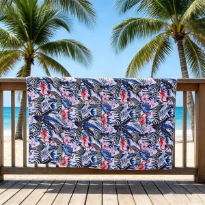 Customized 100% Pure Cotton Beach Towel Soft with Strong Water Absorption Printed Cartoon Pattern in Multiple Colors