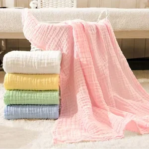 Customized 105*105cm 3 Layers Cotton Muslin Bubble Gauze Breathable Baby Summer Receiving Blankets Absorbent Soft Bath Towels