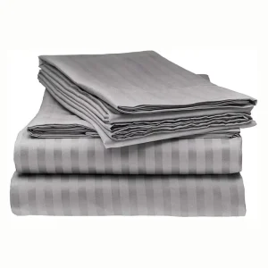 Customized 1cm Sateen Striped Bedsheet Bed Sheet Bedding Set With Pillowcase