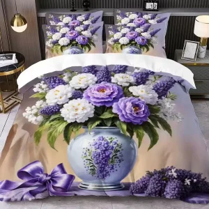 Customized 200TC Queen Size 3D 5D Digital Printed 3PCS Modern Polyester Anti-Pilling Duvet Cover Set Floral Bedding Hotel Home