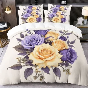 Customized 3D 5D Queen Size Digital Printed 3PCS Duvet Cover Set Floral Bed Sheet Home Textile Bedding