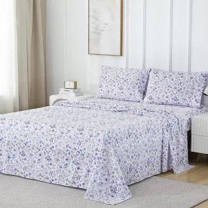 Customized 4-Piece Microfiber Bedding Set Fitted Sheet Flat Sheet Pillowcases Modern Rose Printed