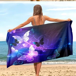Customized Aesthetic Butterfly Beach Towel Lightweight Quick Dry Terry Fabric Decorative Tapestry for Women Vacation Essentials