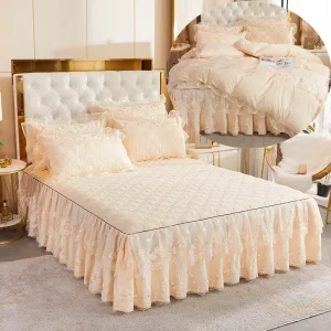 Customized Bed Skirt with Pillows Home Full Size Lace Velvet Thickened Bedspread Bed Cover Bedding Set