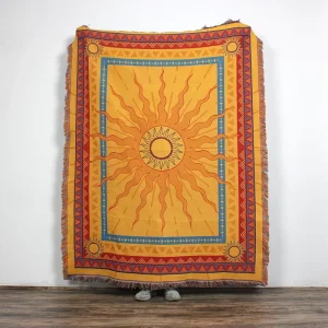 Customized Bright Sunshine Design Eco Friendly All Season Tapestry Throw with Tassel Cotton Sofa Decor Jacquard Woven Blanket