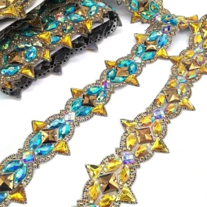 Customized Carnival Costume Decor Iron-On Resin Gems Crystal Hot Fix Rhinestone Applique Trimming