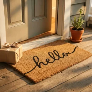 Customized Coir Fiber Welcome Door Mat Weather Resistant with PVC Back for Housewarming Gift Home Outdoor Use
