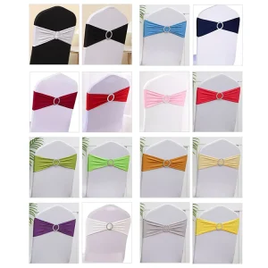 Customized Color Party Decorative Banquet Chair Back Elastic Round Buckle Bands and Sashes for Wedding